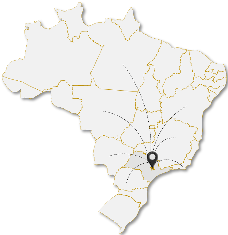 Mapa do Brasil com Piracicaba (SP) em destaque e conexões com outros estados