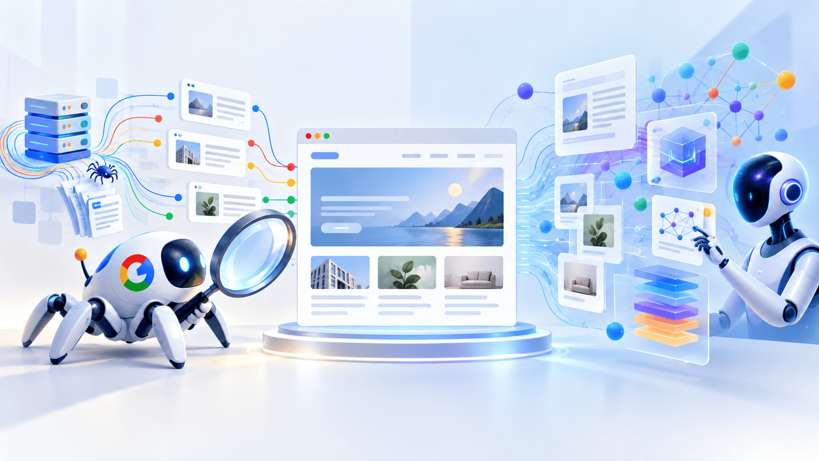 Ilustracao de tema do blog leitura da IA e do Google em sites