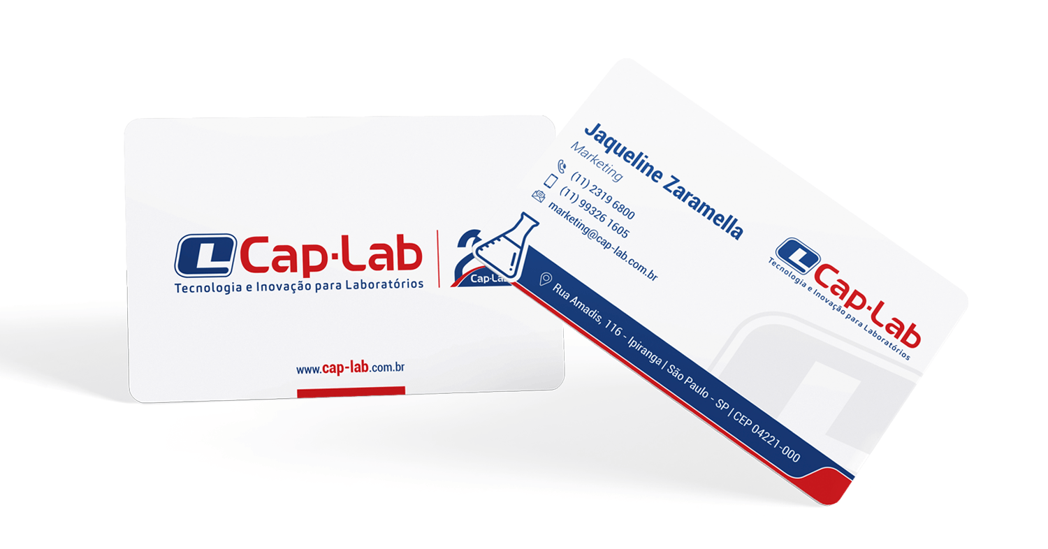 Cartão de Visita Cap-Lab: Papelarias, projeto da Visualy Publicidade