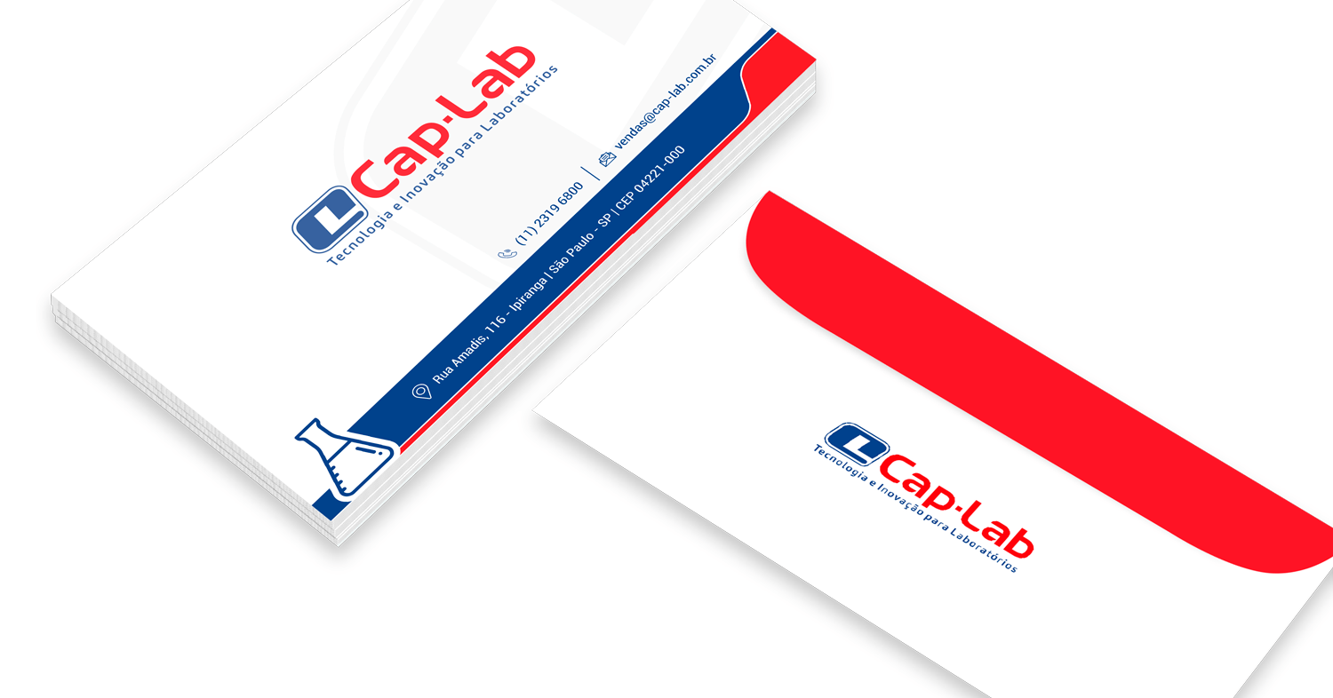 Envelope Cap-Lab: Papelarias, projeto da Visualy Publicidade