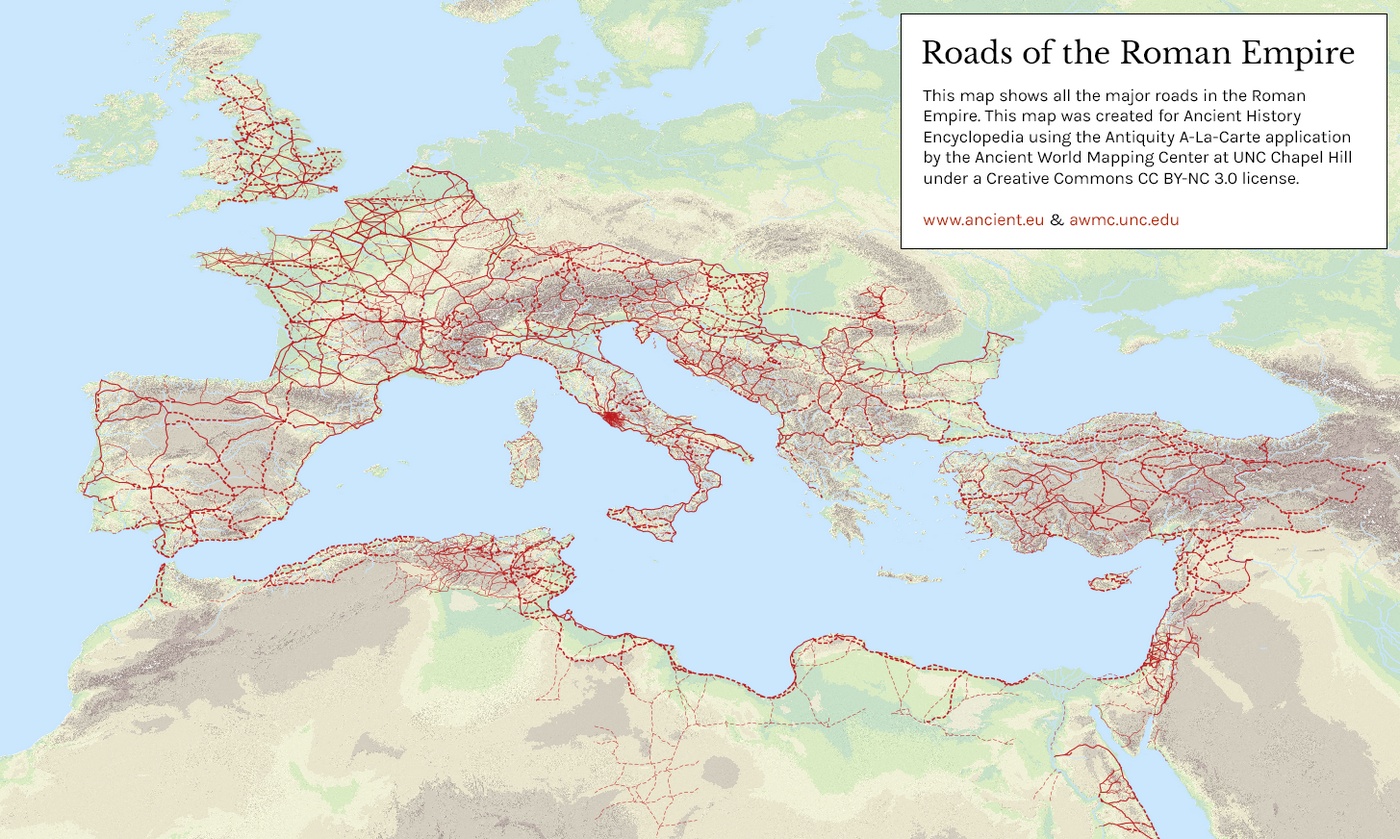 Roads Of The Roman Empire Vivid Maps Roman Empires Roads 