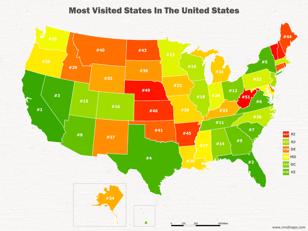 The Most Visited States In The United States Vivid Maps Most Visited States 1024x768 