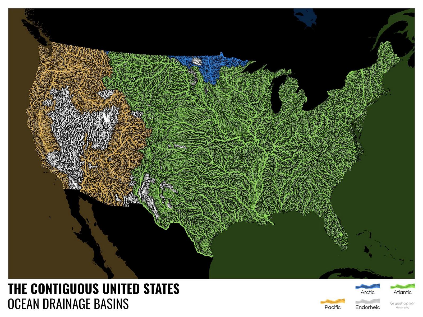 United States Map With Rivers Us Ocean Drainage Basins 