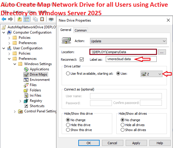 Auto Create Map Network Drive for all Users using Active Directory on Windows Server 2025