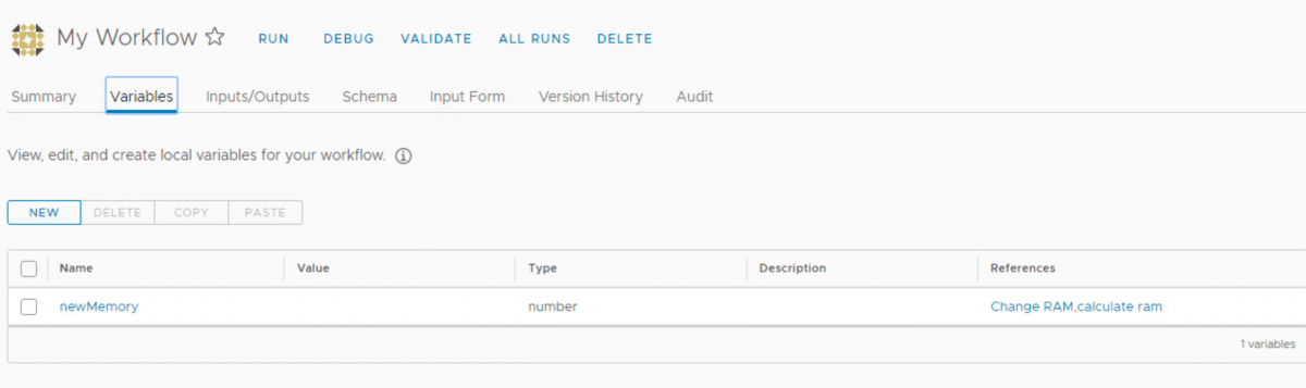vRealize Orchestrator variables