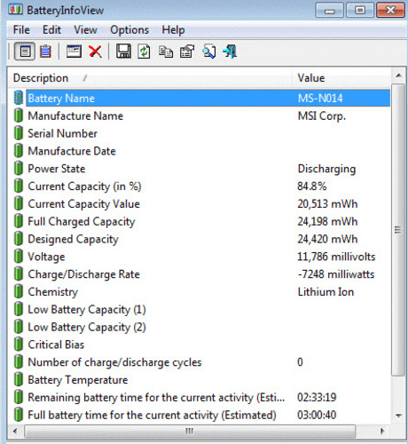 sony vaio калибровка батареи windows 7 BatteryInfoView