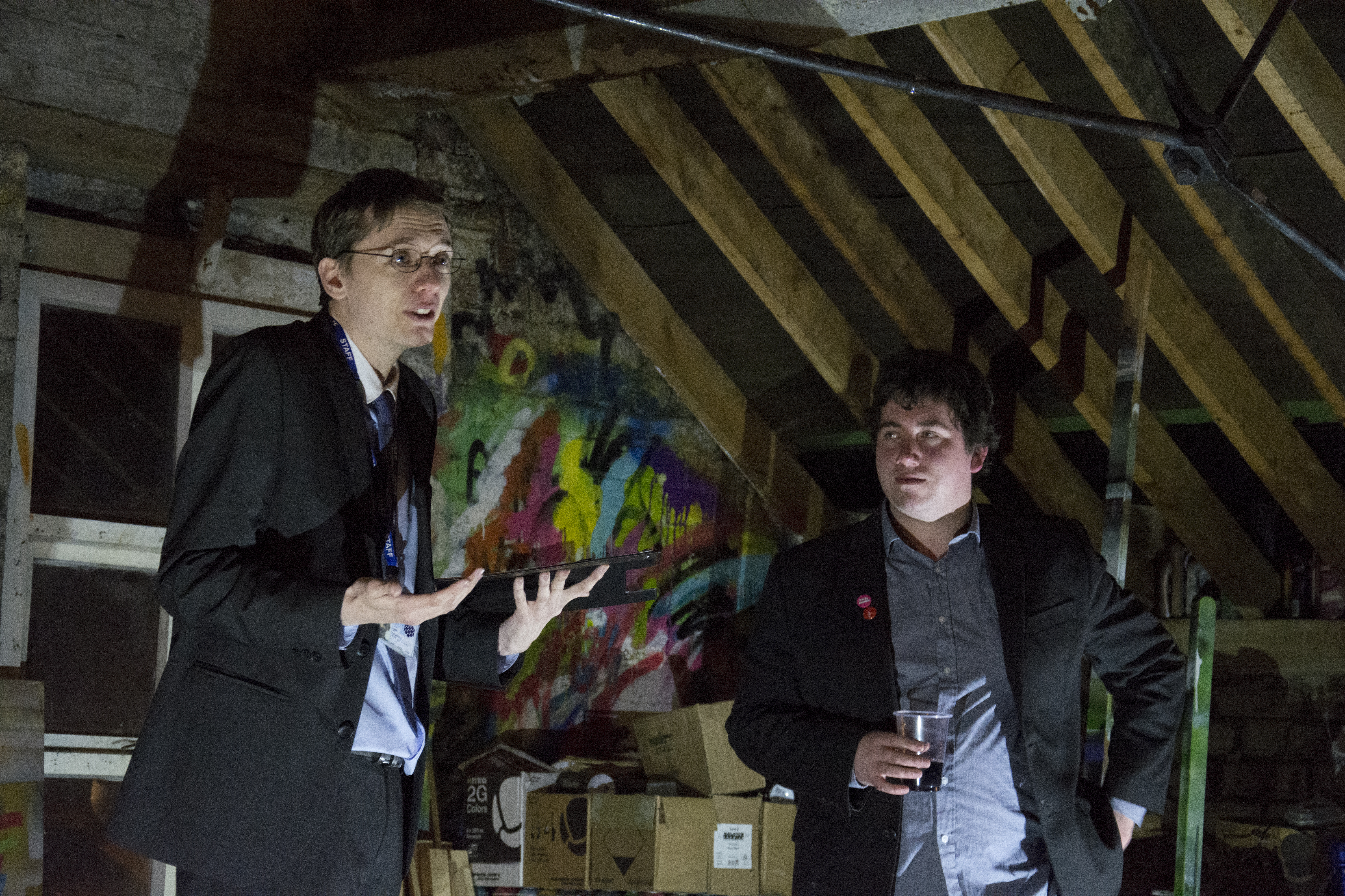 Christopher Goodfellows from The Department of Humorous Affairs (Aaron Marshall) and MC Marcus Keeley, LOFT, February 2015