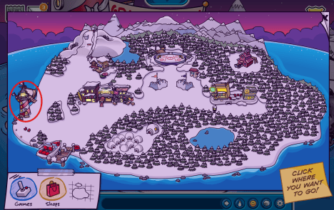 Club Penguin Zero Sand Castle pin location at the beach