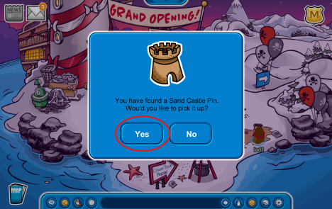 Club Penguin Zero Sand Castle pin interactive spot