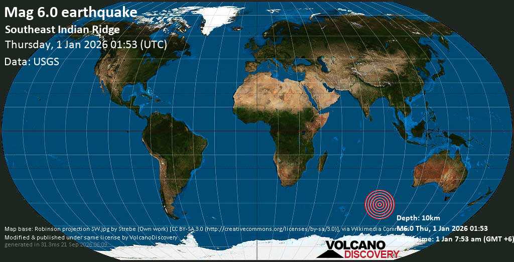 Very Strong Mag 6 0 Earthquake Southeast Indian Ridge On Thursday Quakemap 22561469 