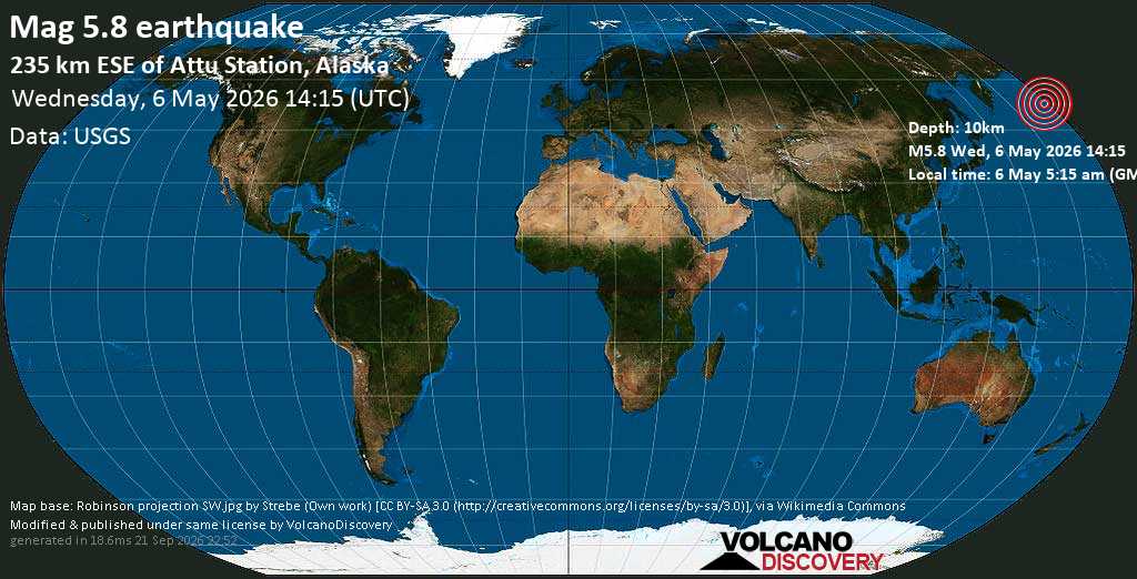 Strong Mag 5 8 Earthquake Bering Sea 26 Mi East Of Buldir Island Quakemap 22977374 
