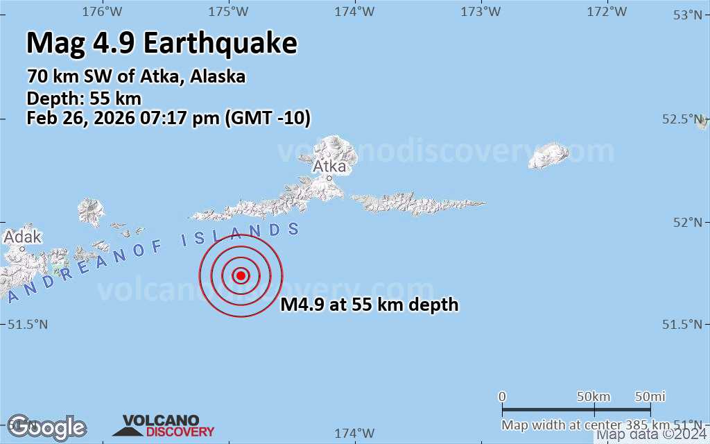 Moderate Mag 4 9 Earthquake Bering Sea 44 Mi Southwest Of Atka Quakemap Loc 22757052 