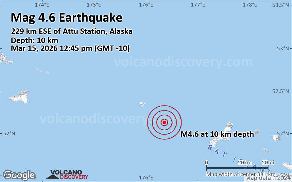 Moderate Mag 4 6 Earthquake Bering Sea 24 Mi Southeast Of Buldir Quakemap Loc 22812100 