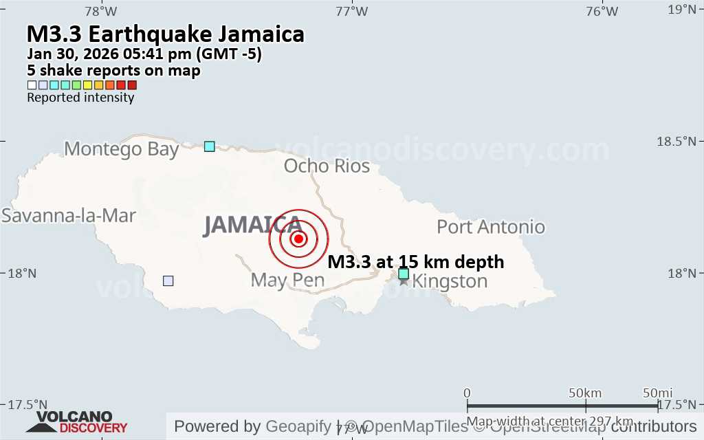 Light Mag Earthquake Jamaica On Friday Jan 2026 At Shakemap Ter 22672574.