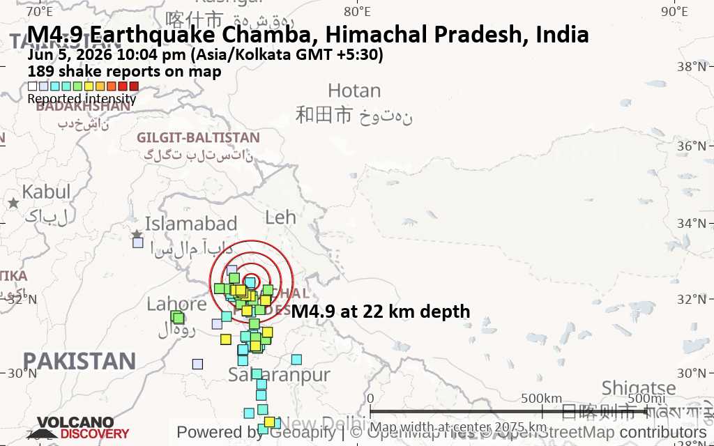 Moderate Mag 4 9 Earthquake Chamba 40 Km Northeast Of Dharamsala Shakemap Ter 23066762 