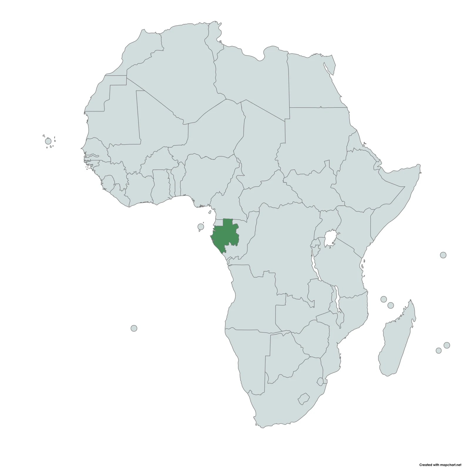 A map of Africa with the country of Gabon highlighted in green.