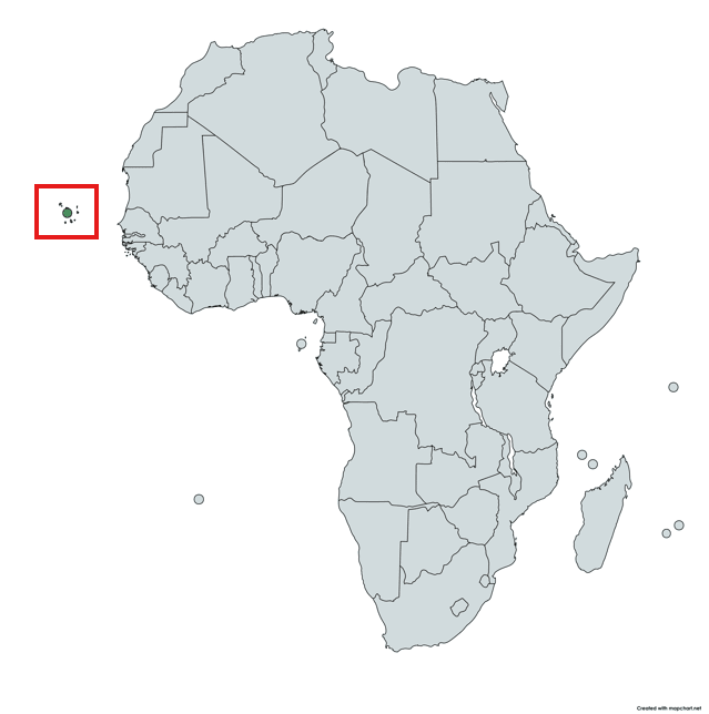 A map of Africa with the country of Cabo Verde highlighted in red.