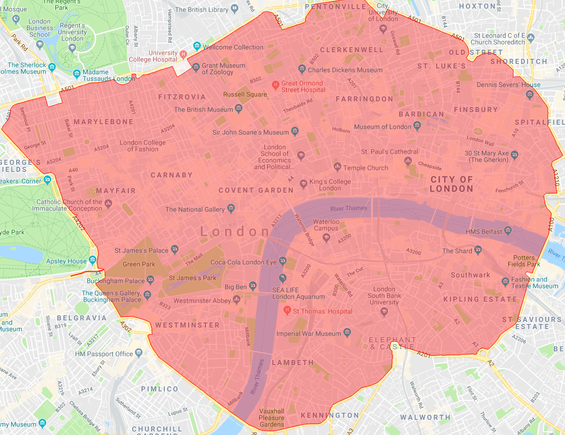 Congestion charge area in Central London