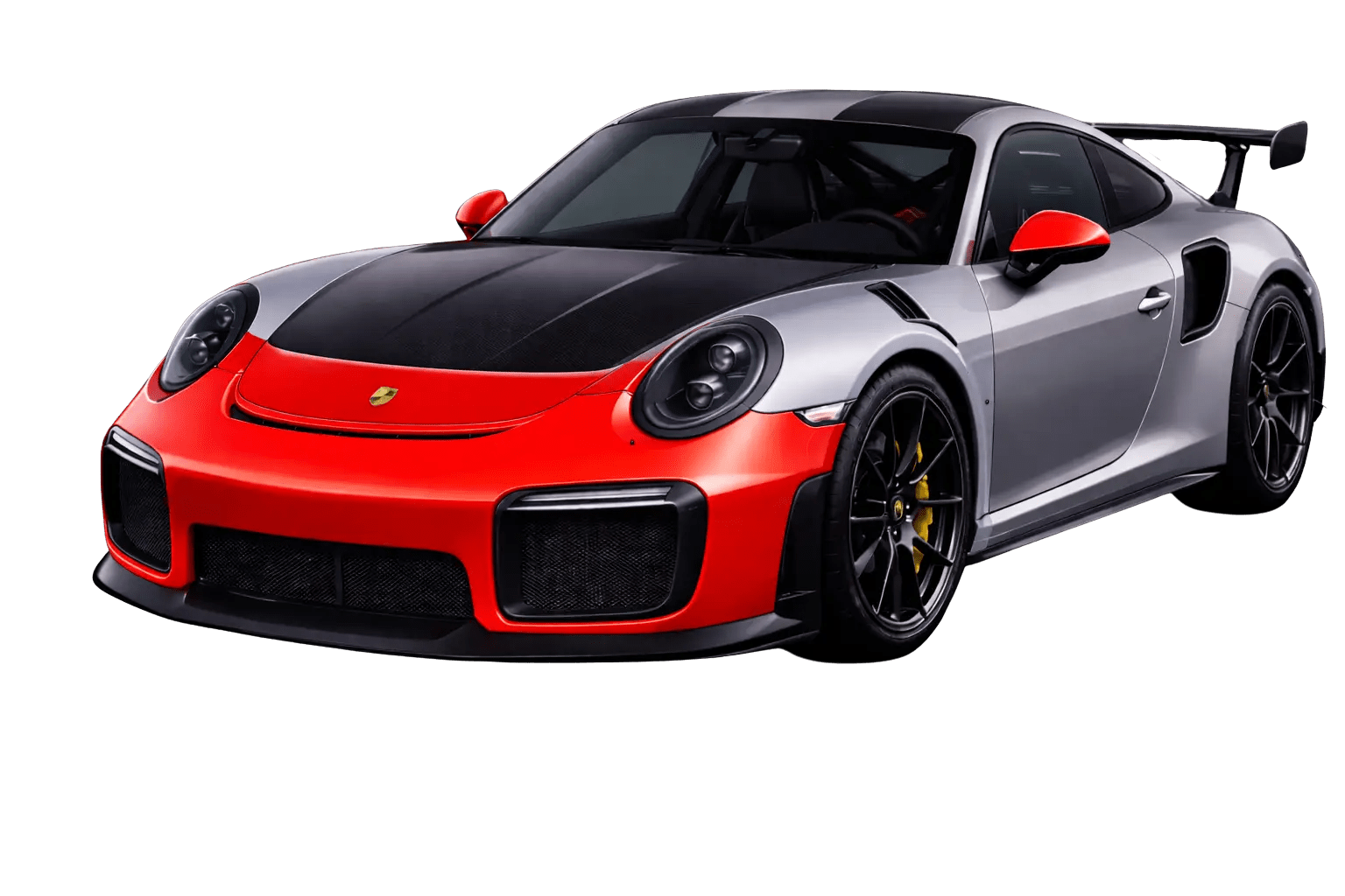 Porsche GT2RS partial front paint protection film installation in Deerfield Beach South Florida covering bumper mirrors hood and fenders