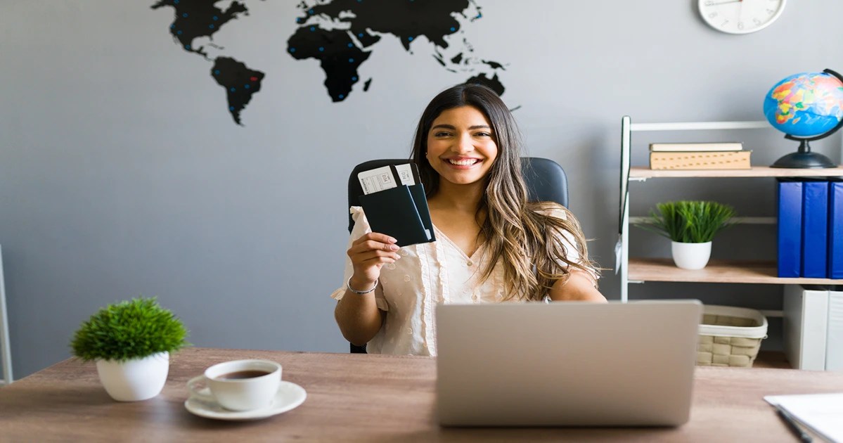 A girl smart booking her travel