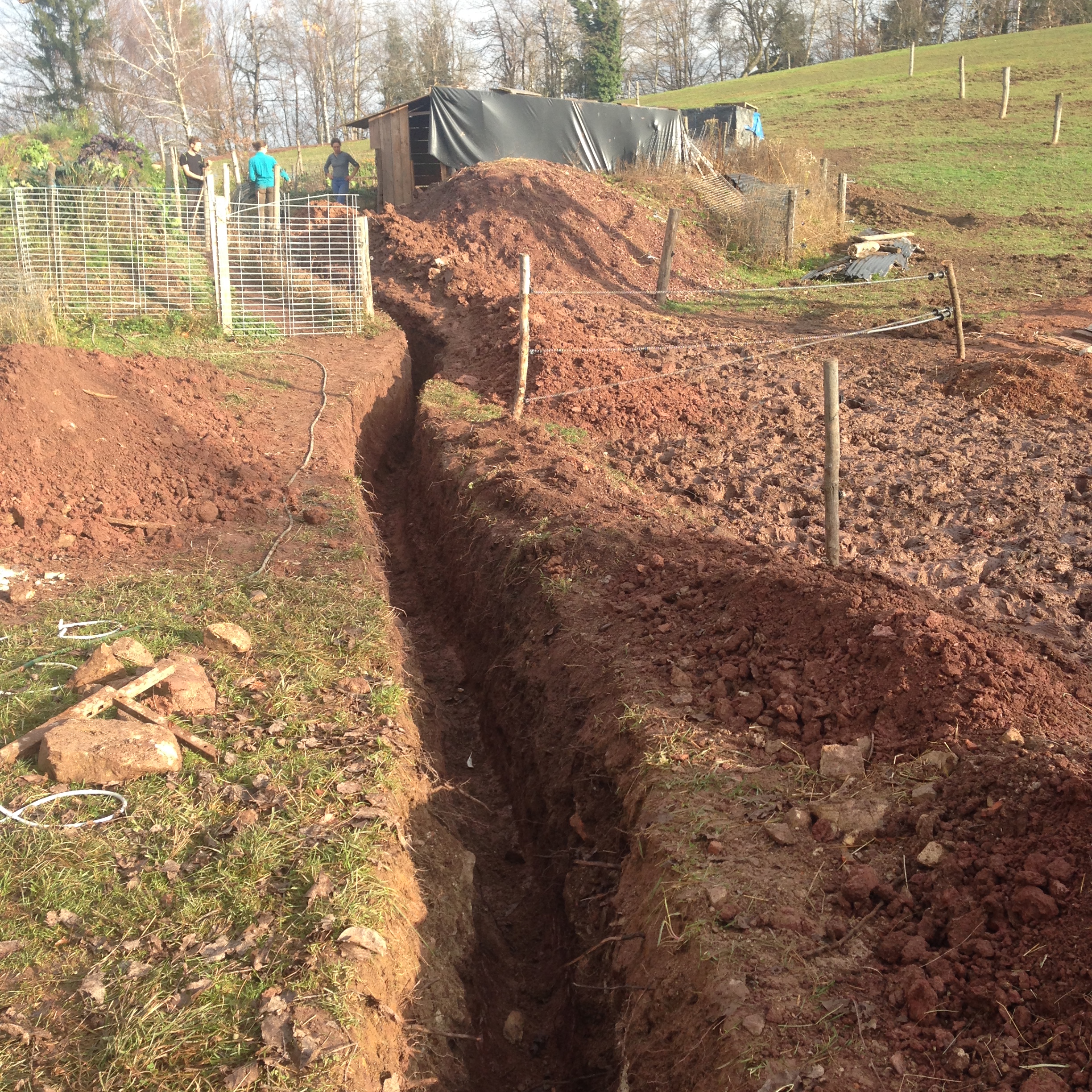 The trench for laying the water and electricity lines
