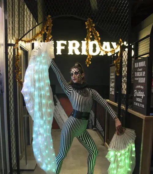 Harlequin LED fan veil dancer for Halloween entertainment