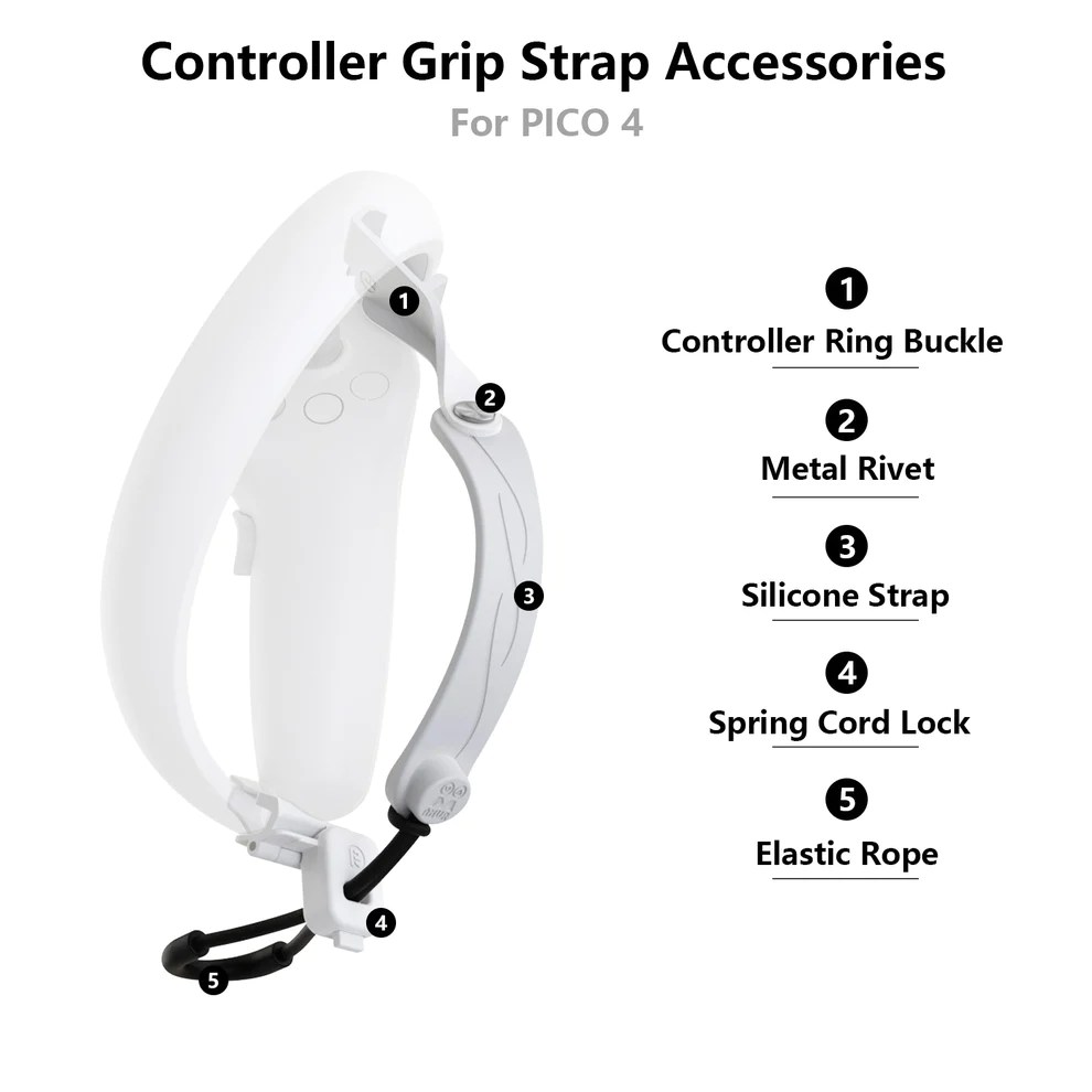 Spil sikkert med Pico 4 Controller Grip, et remgreb, der går over bagsiden af din hånd. Et tilbehør, der gør din VR-oplevelse bedre.