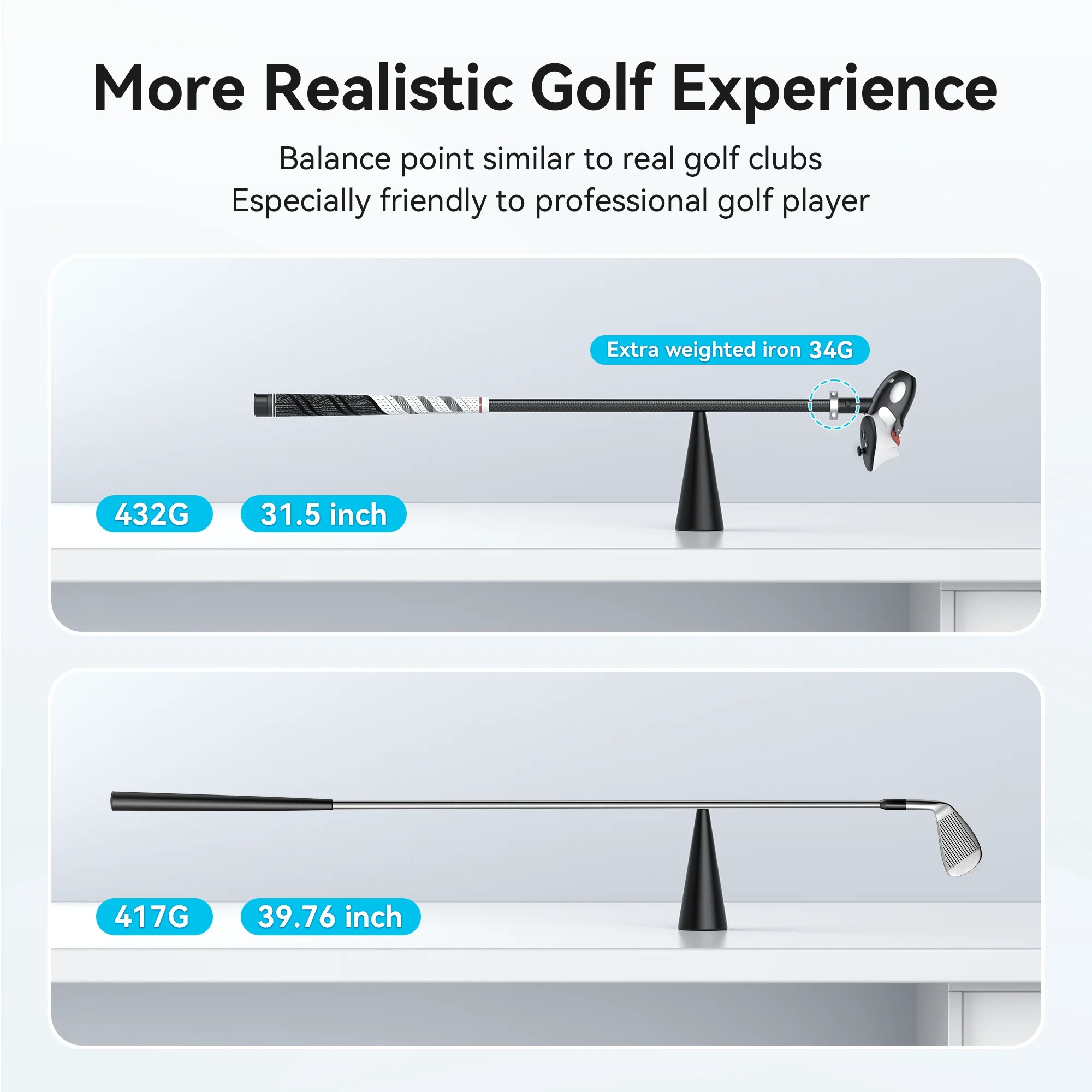 Afbalanceret vægt og længde i en førsteklasses golfkølle med force feedback til Meta Quest 3/3S.