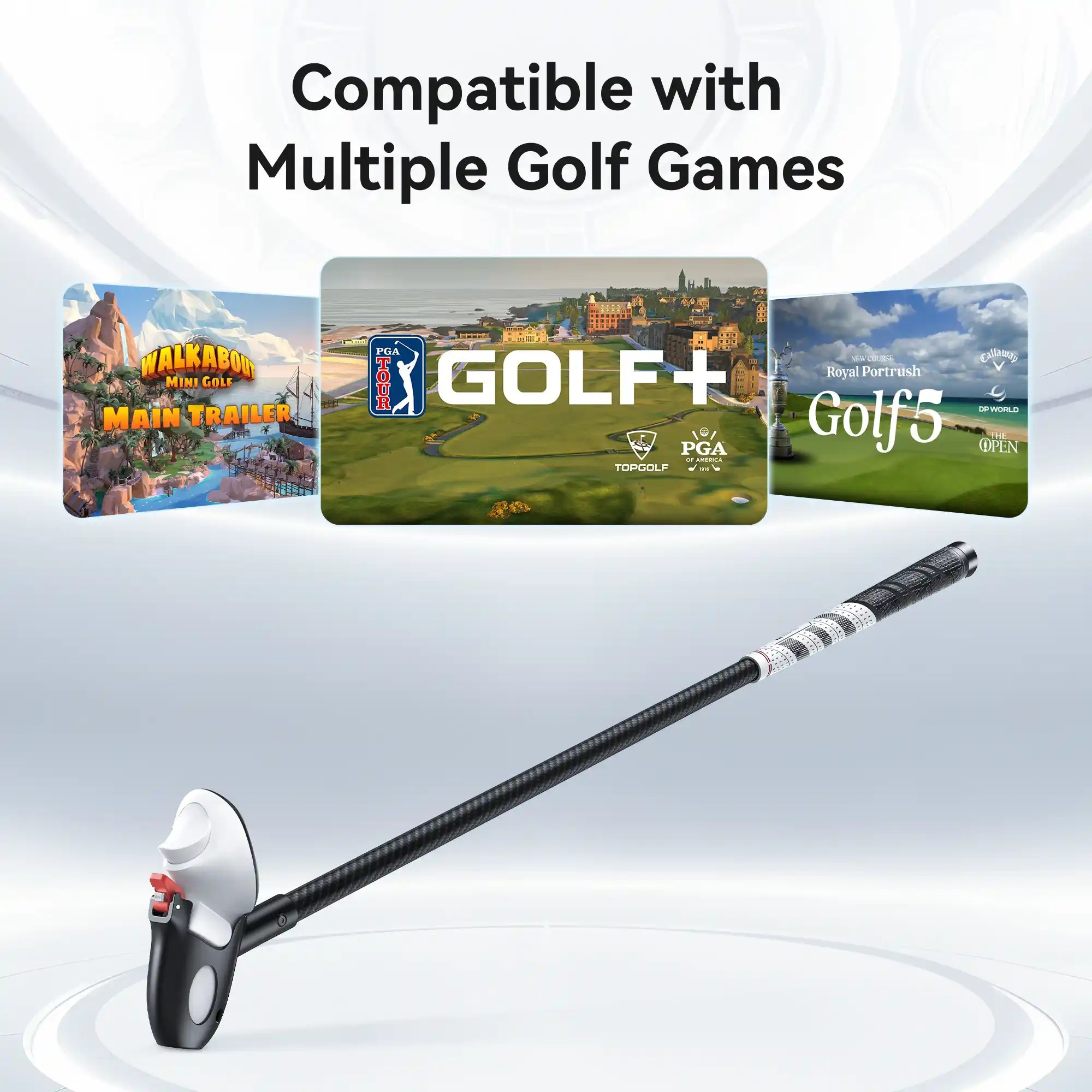 Golfkølle - Force Feedback - Meta Quest 3/3S - PREMIUM kompatibel med flere VR-golfspil som Golf Plus og Walkabout Mini Golf.