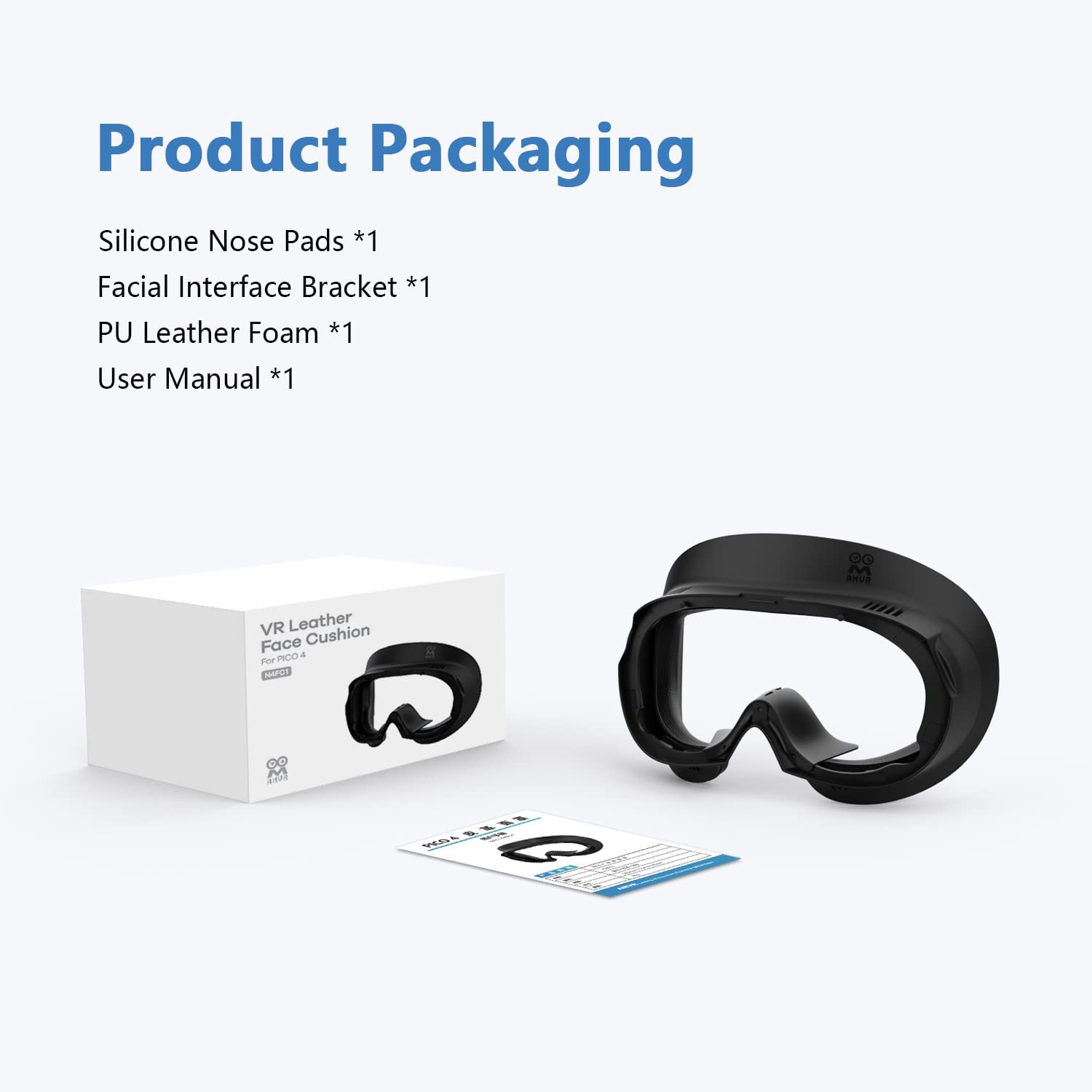 Här ser du innehållet i förpackningen till Facial Interface till PICO 4