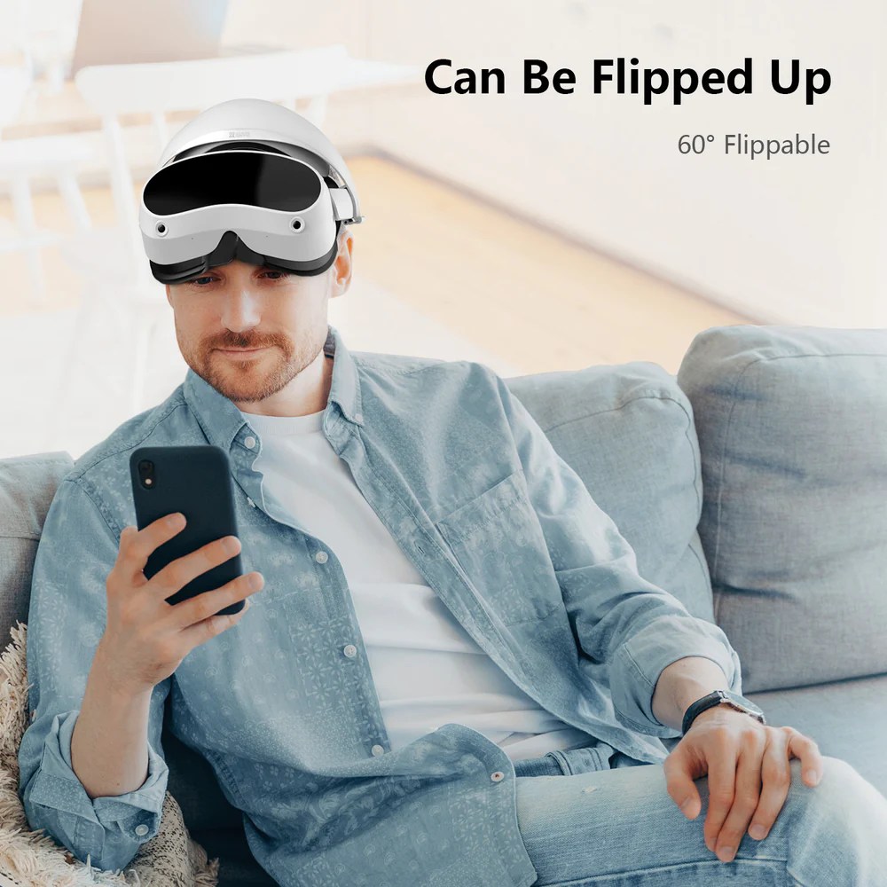 Flippa upp ditt headset för att svara i telefon med. AMVR Halo Strap 3-i-1 - Pico 4 gör detta möjligt.