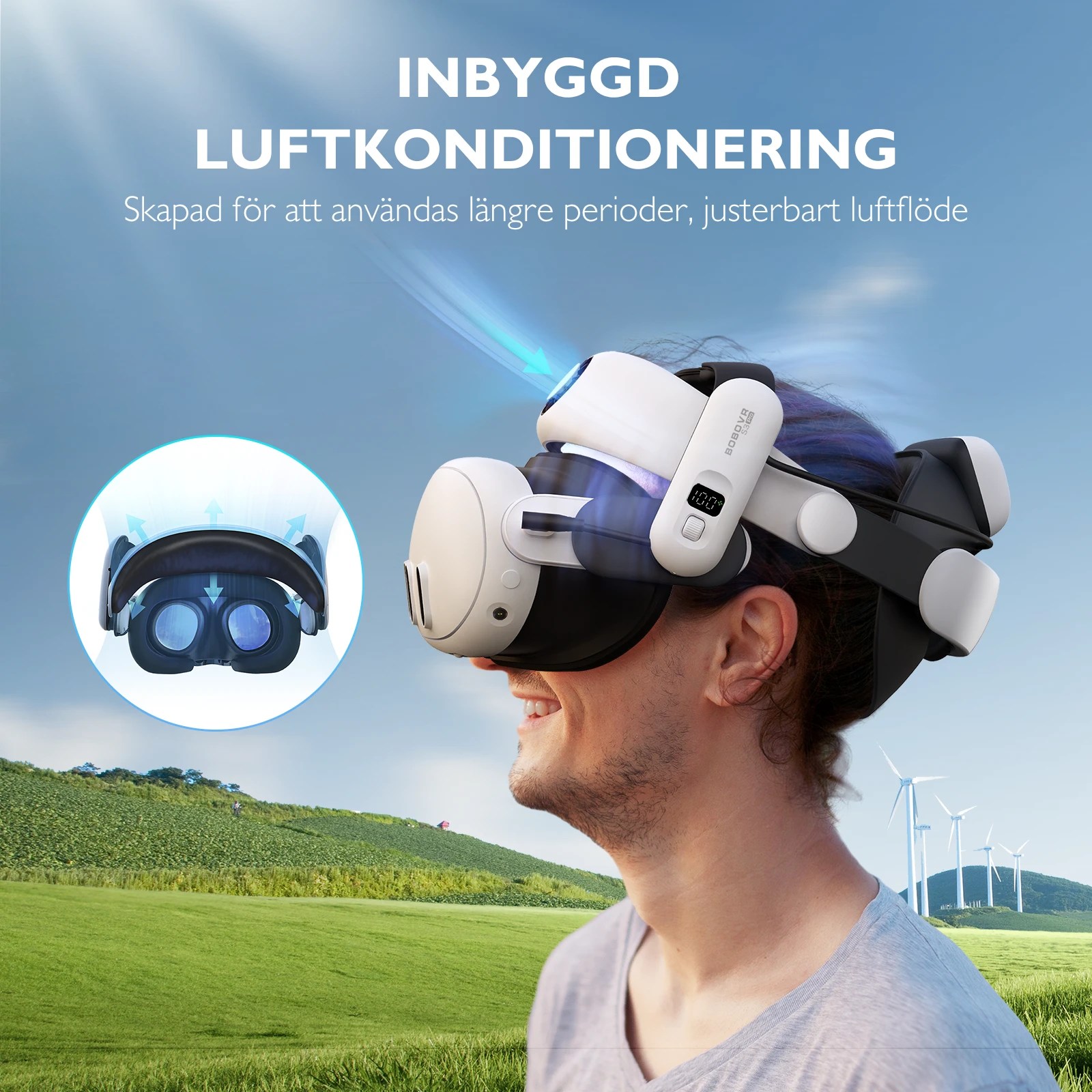 BOBOVR S3 Pro Super Strap - Meta Quest 3 / Meta Quest 3S med inbyggd aktiv ventilering / Air condition