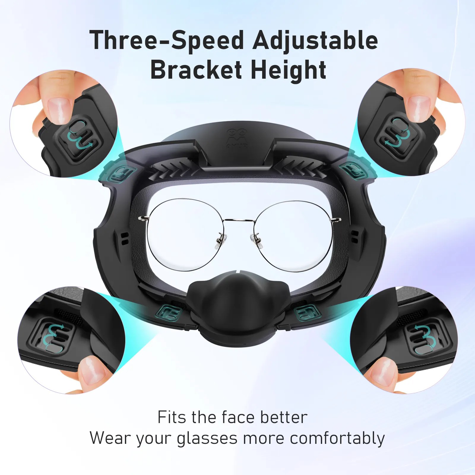 Adjustable, fits most face shapes and glasses.