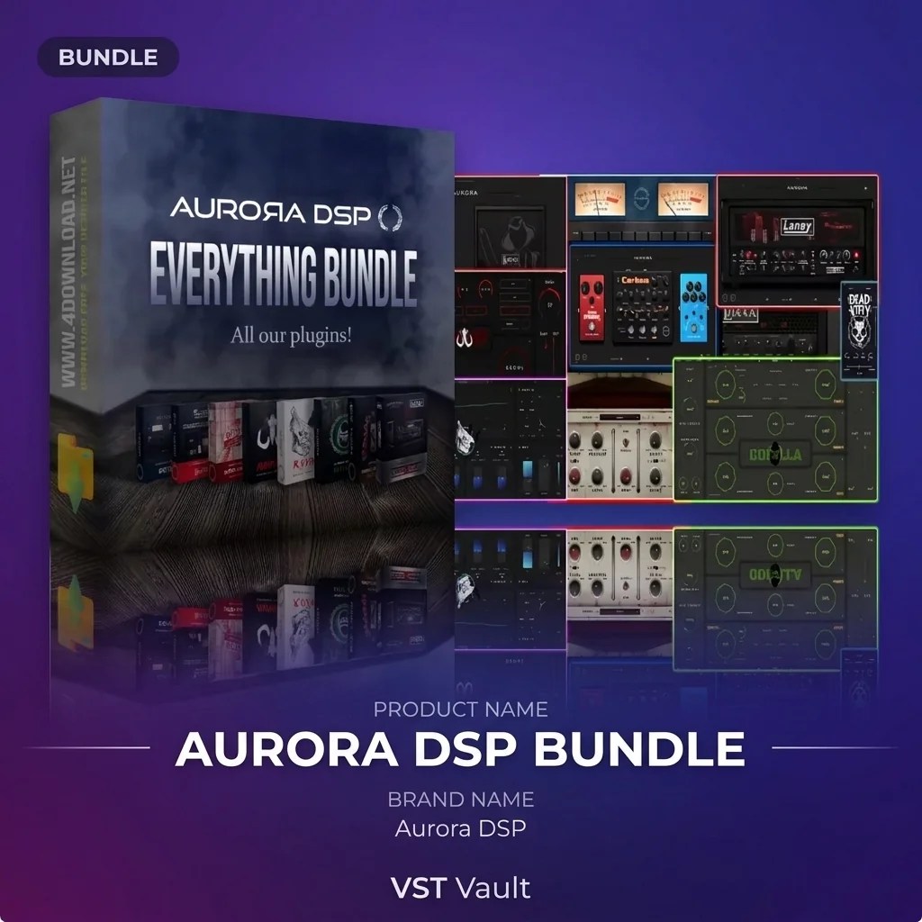 Aurora DSP Everything Bundle product card with guitar amp and effects plugin interfaces