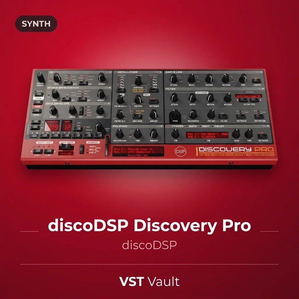 discoDSP Discovery Pro virtual analogue synthesizer plugin interface on product card