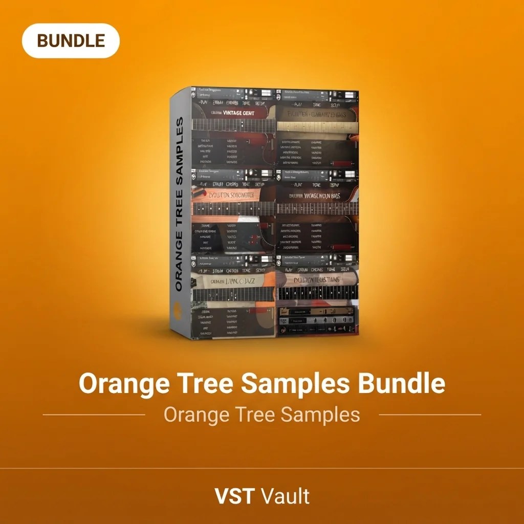 Orange Tree Samples Kontakt Bundle product card with sampled guitar and bass instruments