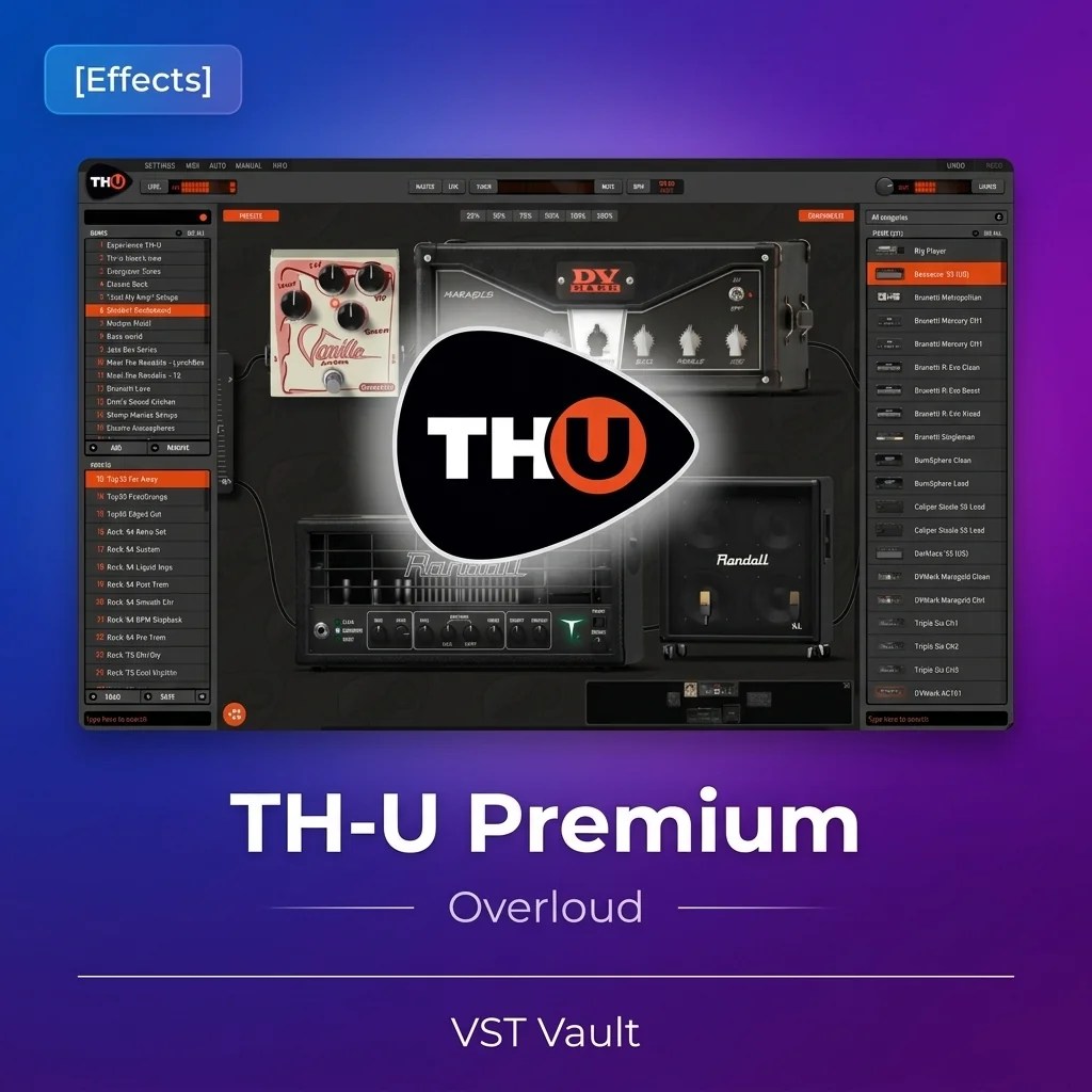Overloud TH-U Premium guitar amp simulator plugin interface on VST Vault product card