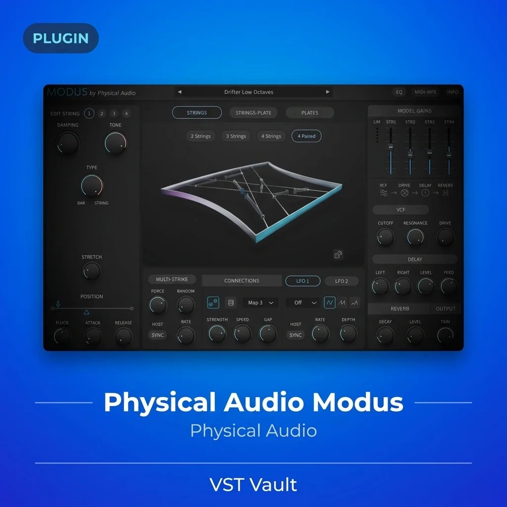 Physical Audio Modus physical modelling synthesizer plugin interface on product card