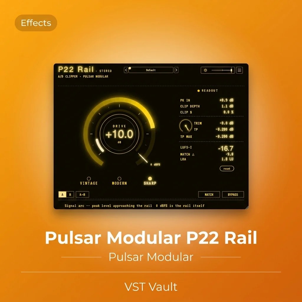 Pulsar Modular P22 Rail mastering clipper plugin interface on VST Vault product card