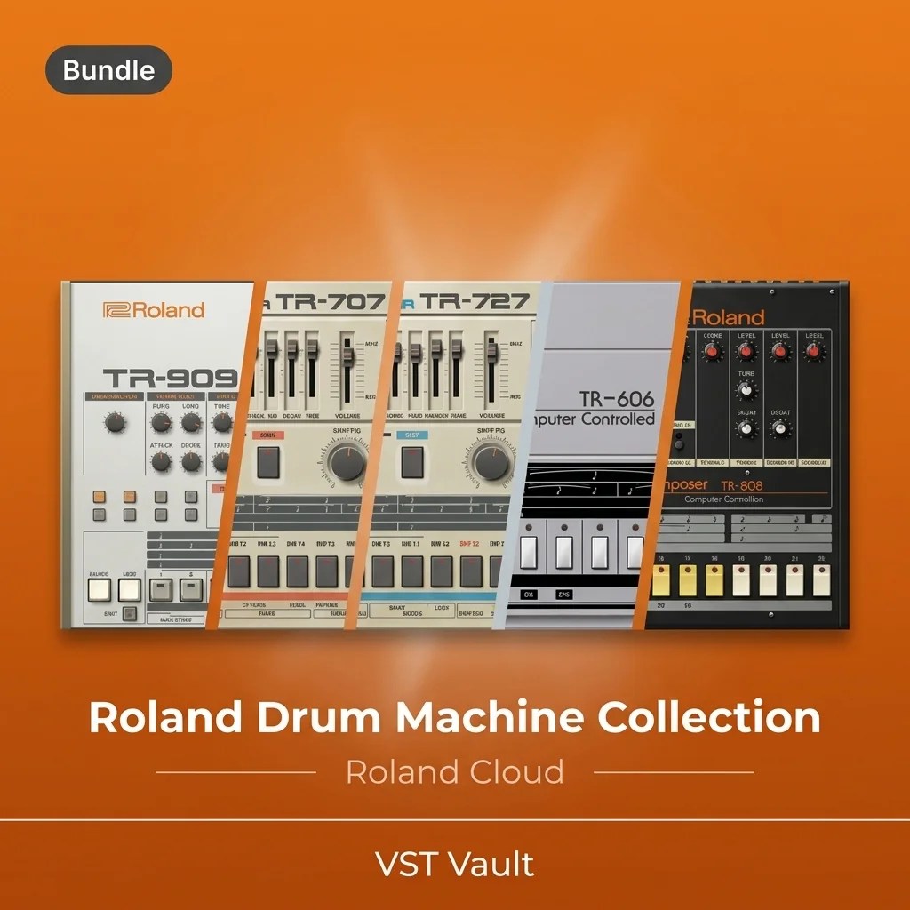 Roland Cloud Drum Machine Collection product card with TR-808 and TR-909 drum machine interfaces