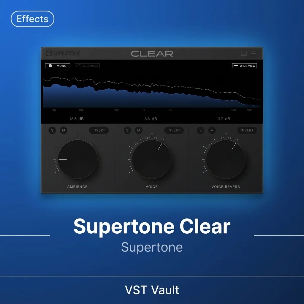 Supertone Clear AI voice separation plugin interface on VST Vault product card