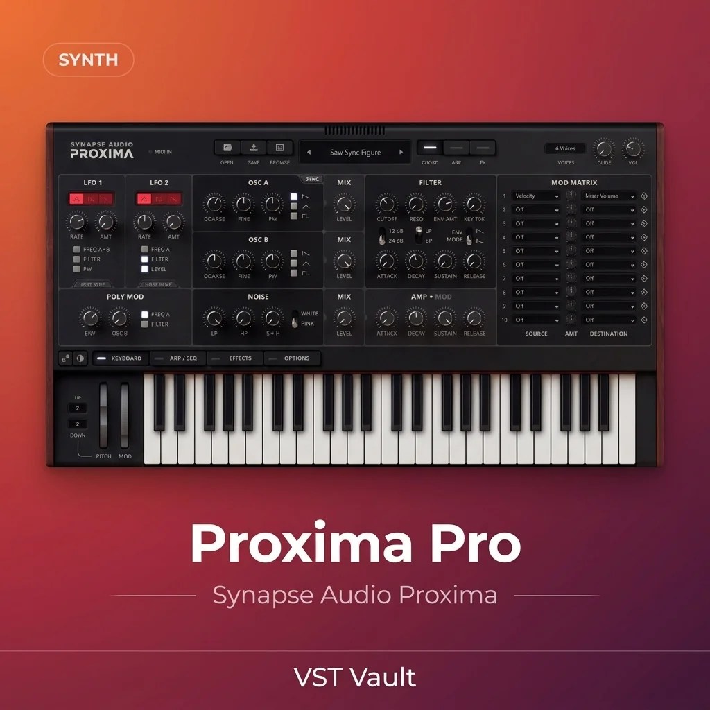 Synapse Audio Proxima analogue-modelled synthesizer plugin interface on product card