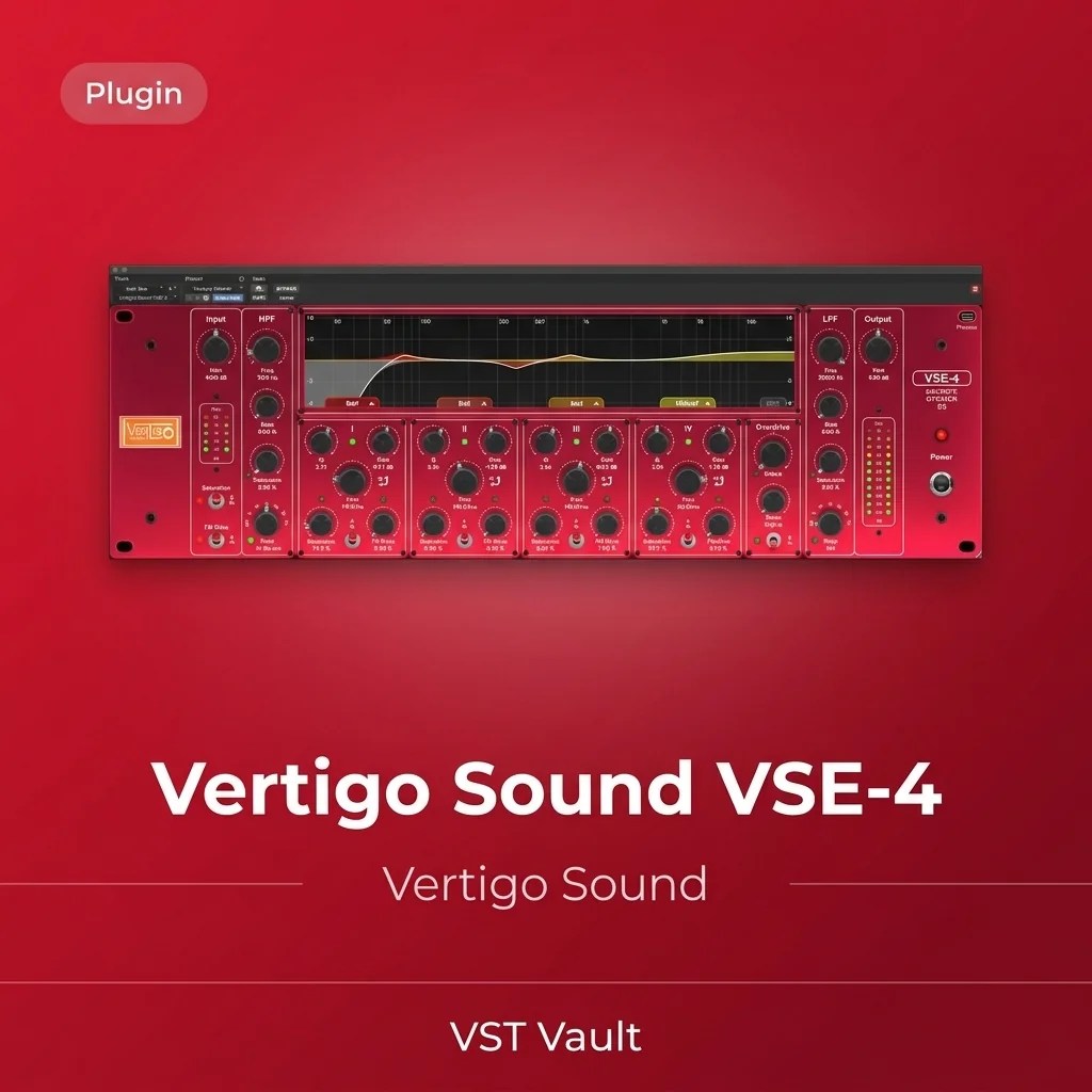 Vertigo Sound VSE-4 gyrator equaliser plugin interface on VST Vault product card