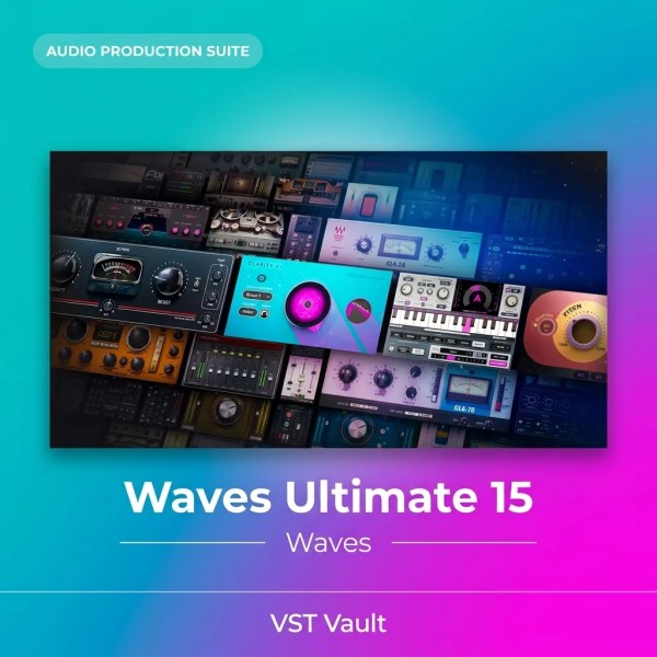 Waves Ultimate 15 plugin collection artwork showing a grid of Waves mixing and mastering plug-in interfaces