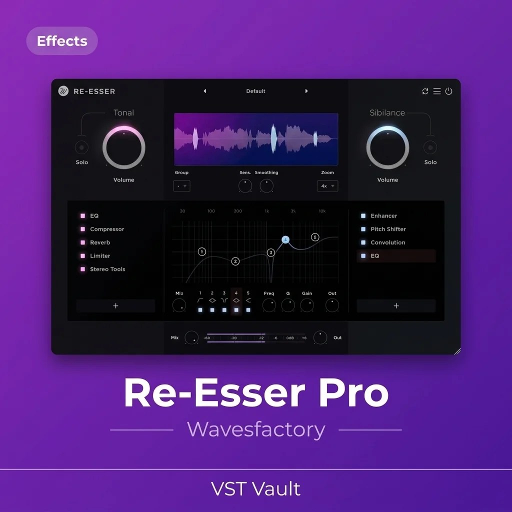Wavesfactory Re-Esser de-esser plugin interface on VST Vault product card