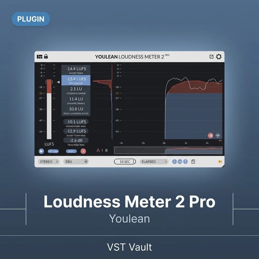Youlean Loudness Meter 2 Pro plugin interface with LUFS loudness graph on product card