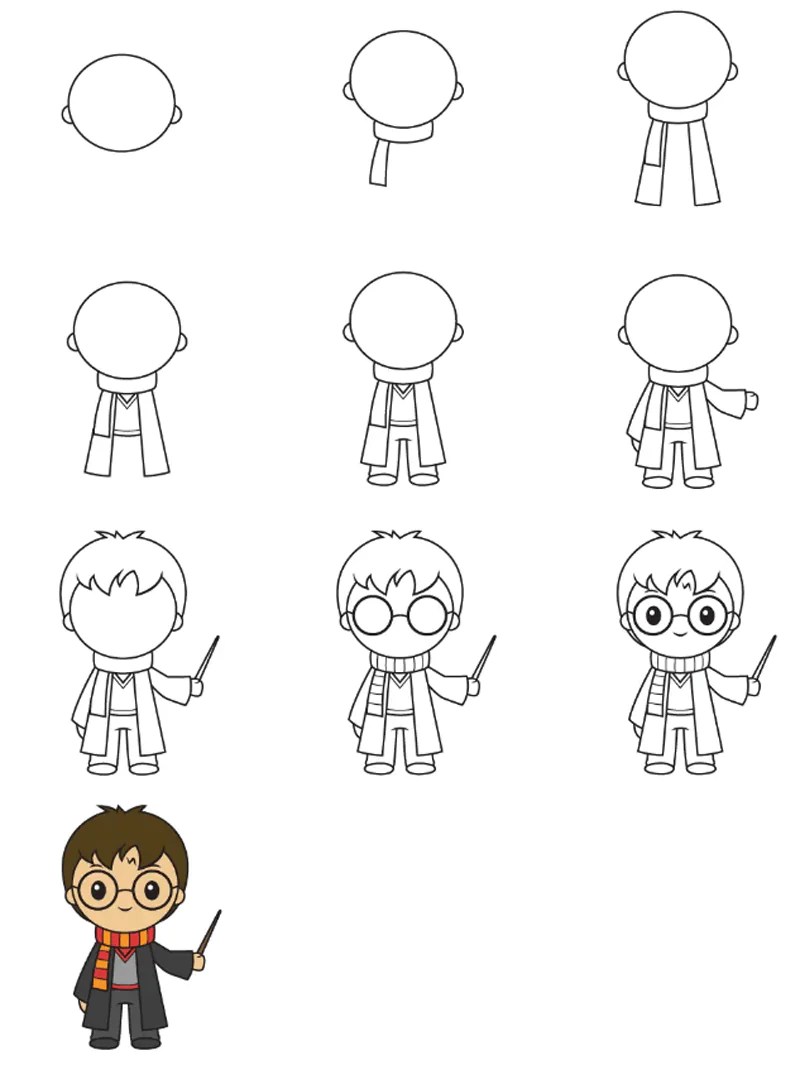 как нарисовать мультяшного гарри поттера