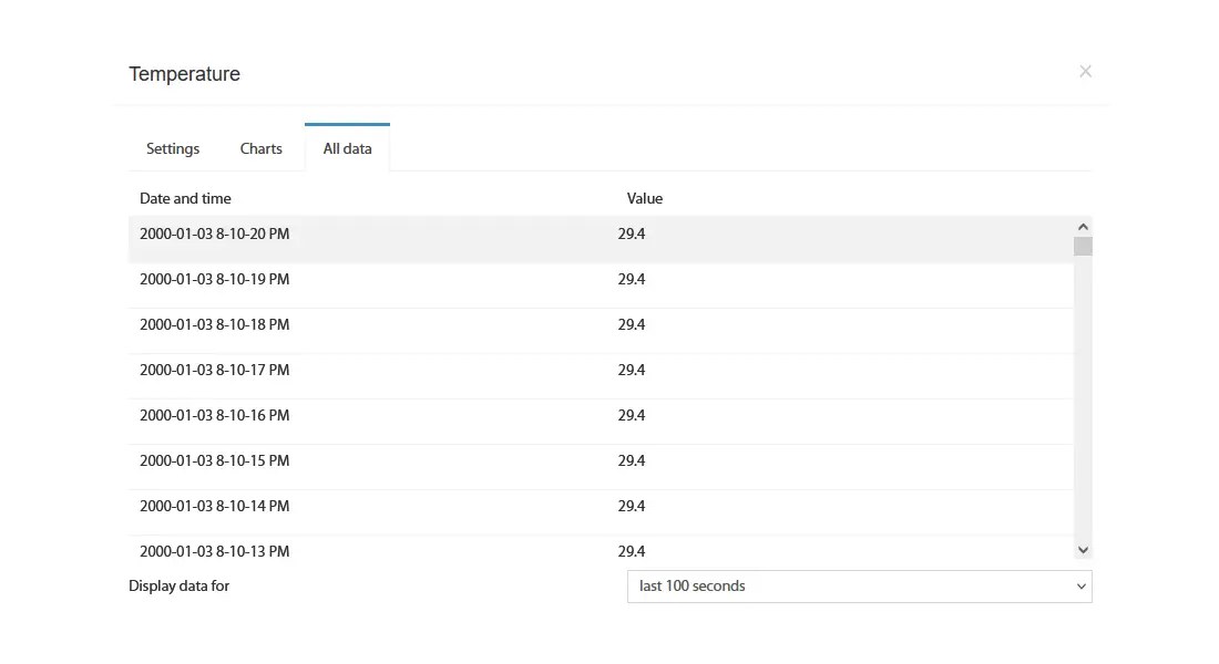 Analog sensor settings thresholds monitor environment settings UI Web Interface data log