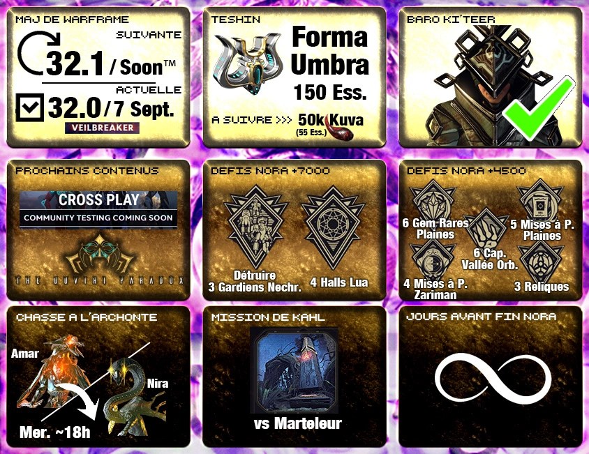 Actualités Warframe de la Semaine ! Quoi de beau du 19 au 25  Septembre 2022 ?
