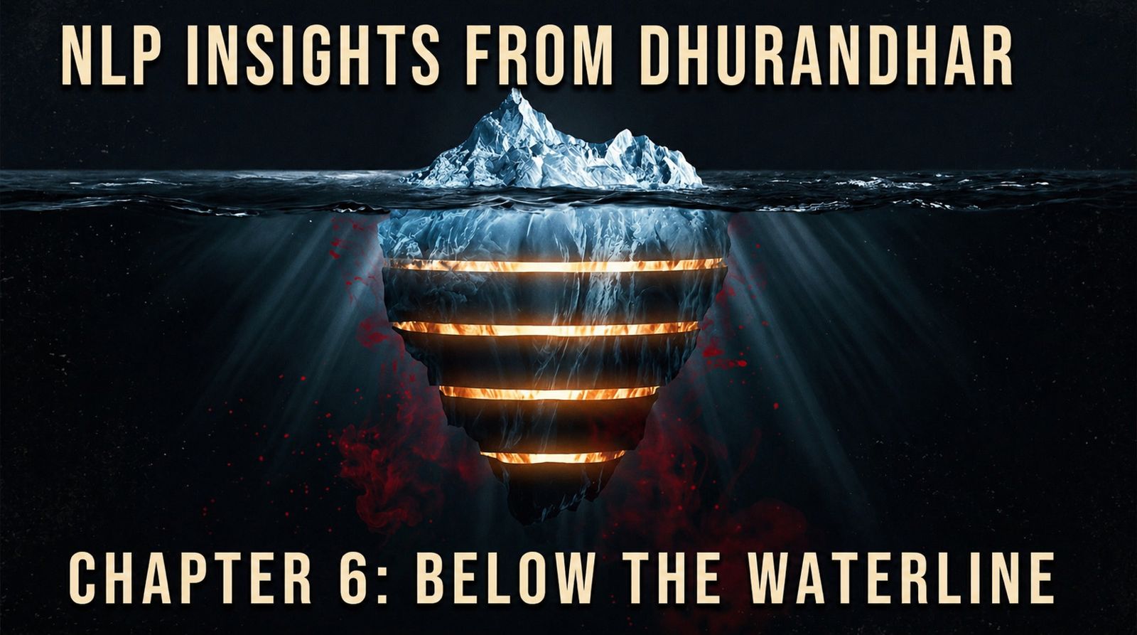 What you see is the smallest part. What matters most sits below the waterline. NLP teaches that most of who we are lives in the 90% no one can see. Beliefs. Values. Strategies. Emotions. Chapter 6 of a ten-part NLP-lens reading of Dhurandhar. The tip is visible. The work is below.